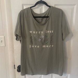 Fleurish Olive Green 'Worry Less Love More' Floral Graphic Tee